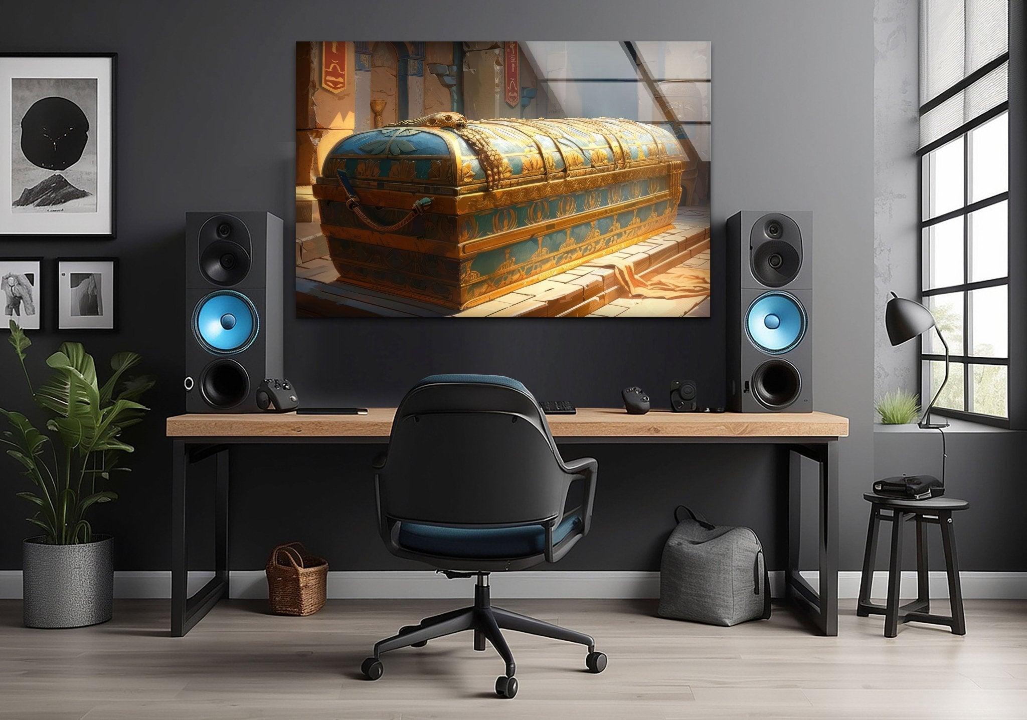 Ancient Pharaoh Tomb Glass Wall Art - Egyptian Pharaoh Decor for Home & Office - Perfect for Living Room, Bedroom, or Office Wall Decor