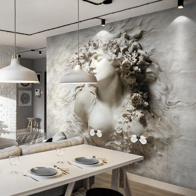 Vintage Embossed Floral Wallpaper with Antique Girl Print - Peel and Stick Removable Wallpaper for Bedroom, Living Room, Nursery Decor | Easy DIY Home Wall Decoration
