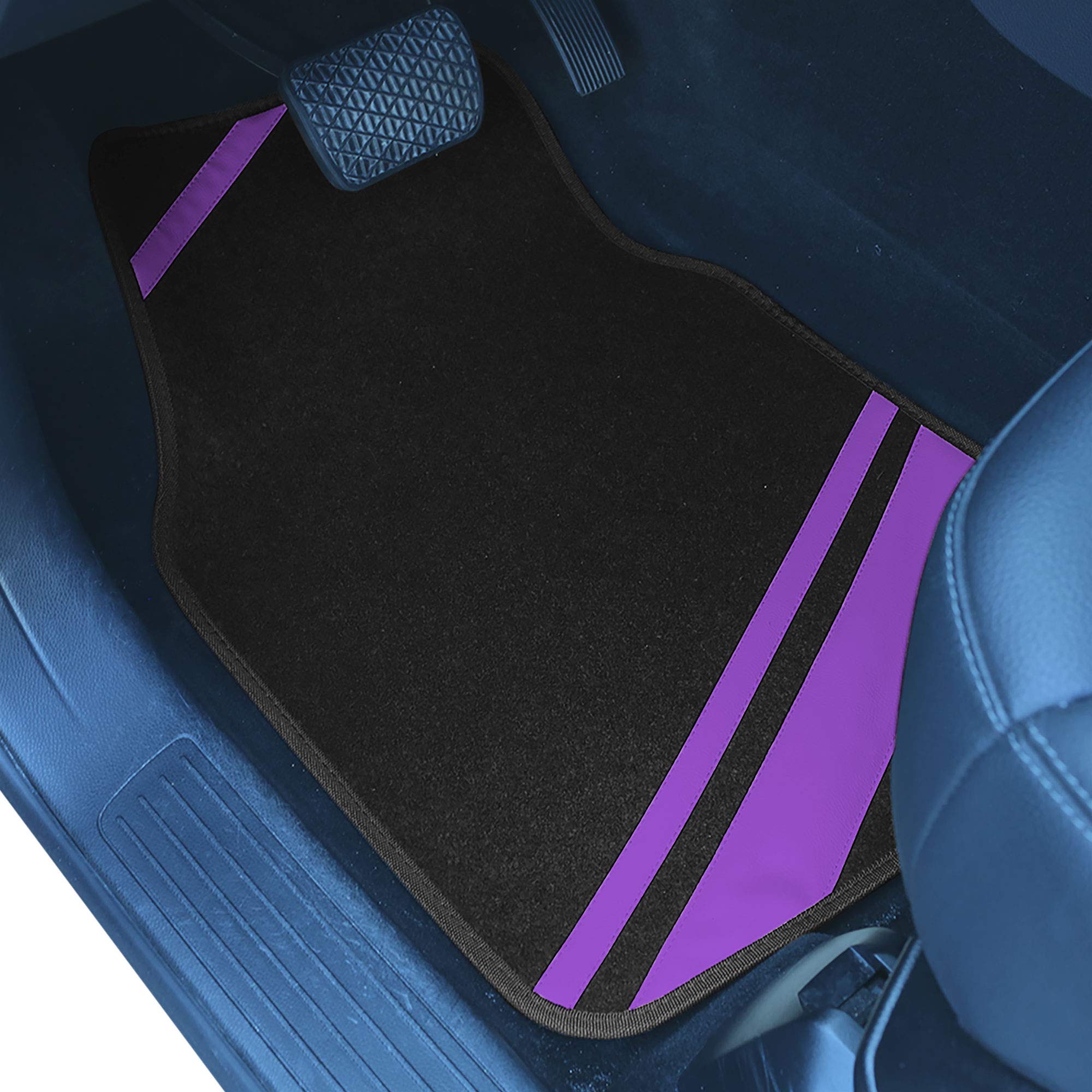 FH Group Universal Car Floor Mats - All-Purpose Faux Leather & Carpet Combo (Purple Stripes Design) for Sedans, SUVs & Trucks | Durable Seat Protector for Everyday Driving, Road Trips & Off-Road Adventures