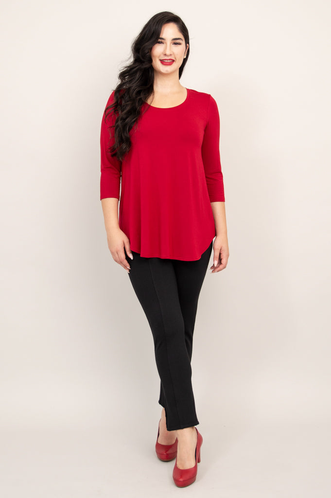 Jazz 3/4 Sleeve Women's Tops - Soft Bamboo Fabric Lipstick Red Blouse for Casual Wear & Office Outfits