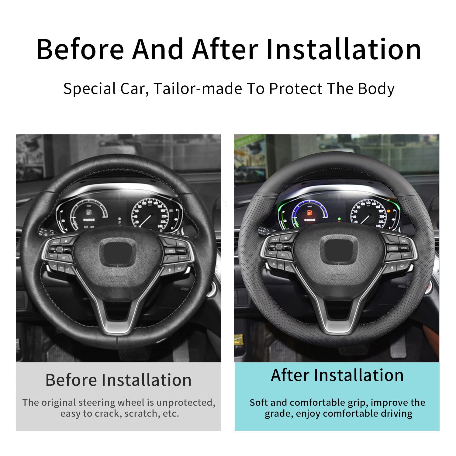 Premium Hand-Sewn Non-Slip Steering Wheel Cover - Microfiber Leather for Honda Accord 10th Gen (2018-2021) & Honda Insight (2019-2021) | Breathable Grip Enhancer | Perfect for Daily Commuting & Road Trips