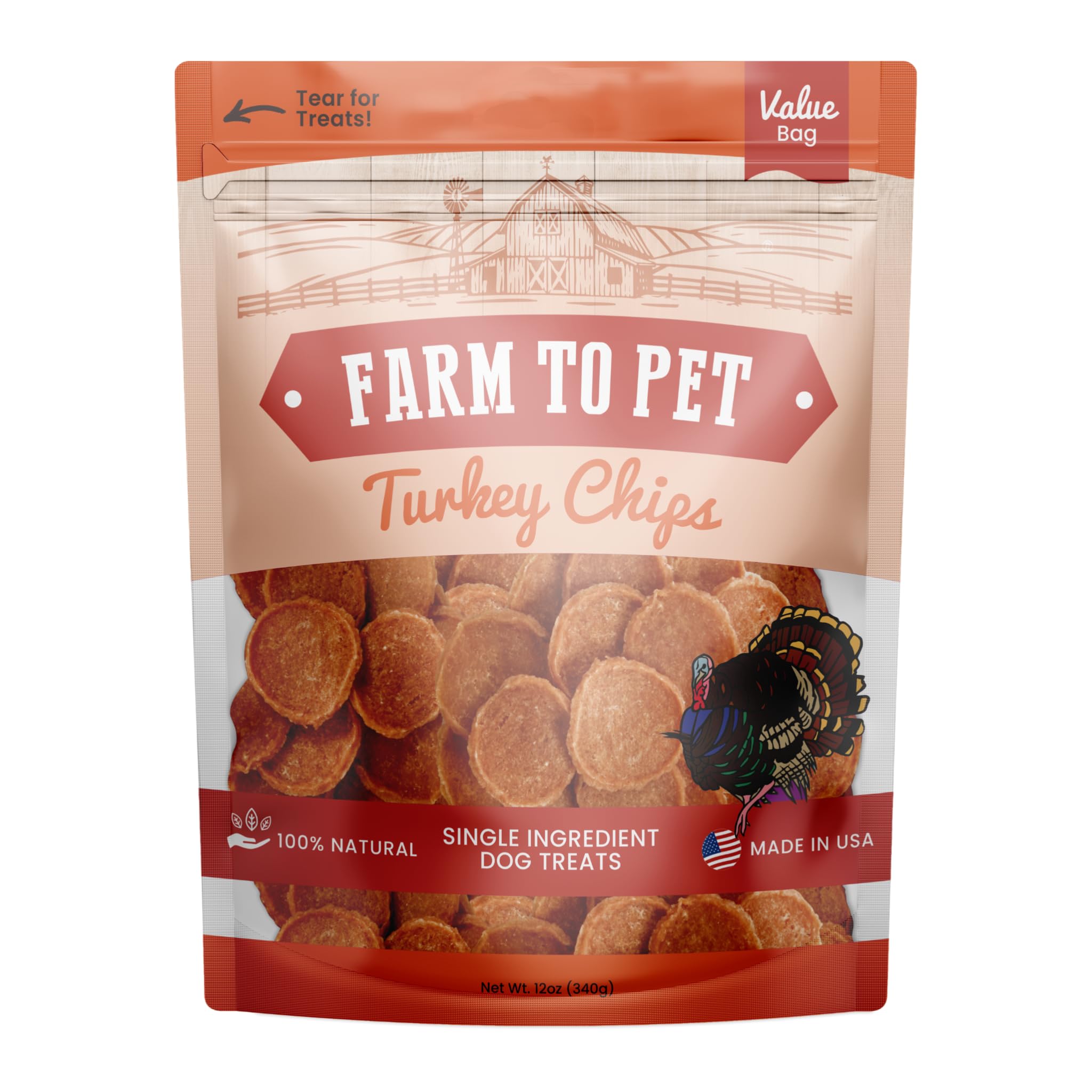 Farm To Pet All Natural Turkey Dog Training Treats - Single Ingredient Crunchy Turkey Chips, Easy to Digest, Chicken Allergy Friendly, Made in USA | Perfect for Obedience Training & Positive Reinforcement