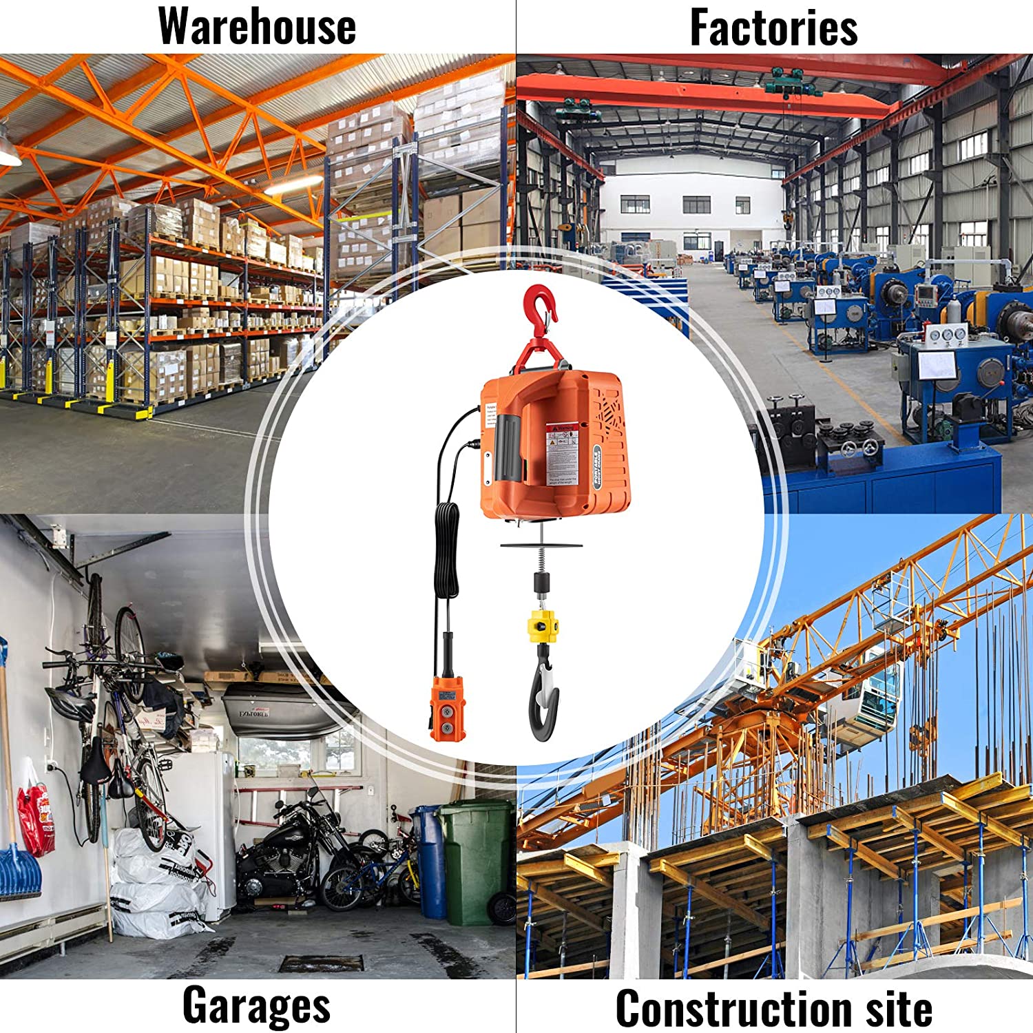 1500W 3-in-1 Electric Hoist Winch with Wireless Remote Control - 1100 lbs Lifting Capacity for Garage, Warehouse & Construction Work