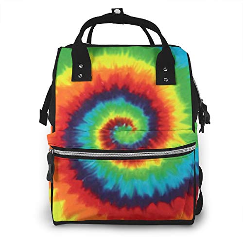 Large Waterproof Diaper Backpack for Moms - Maternity Nursing Bag with Changing Pad & Tissue Pocket - Hippie Rainbow Tie Dye Design - Perfect for Baby Care, Travel & Daily Use