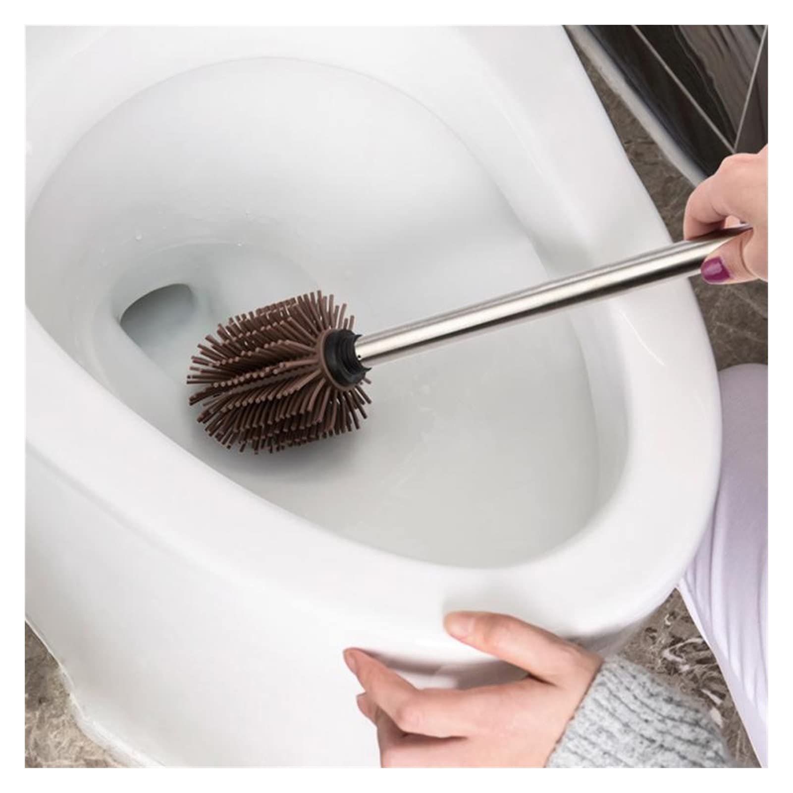 Silicone Toilet Brush with Long Handle - Durable Stainless Steel Cleaning Tool for Bathroom, Home & Travel Use - Easy to Replace & Portable Scrubber for Deep Cleaning Stains