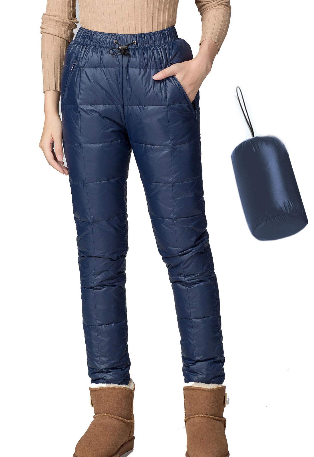 Flygo Women's Packable Winter Warm Snow Pants - Waterproof Insulated Ski Trousers with Utility Pockets - Navy Blue - Perfect for Skiing, Snowboarding & Cold Weather Outdoor Activities