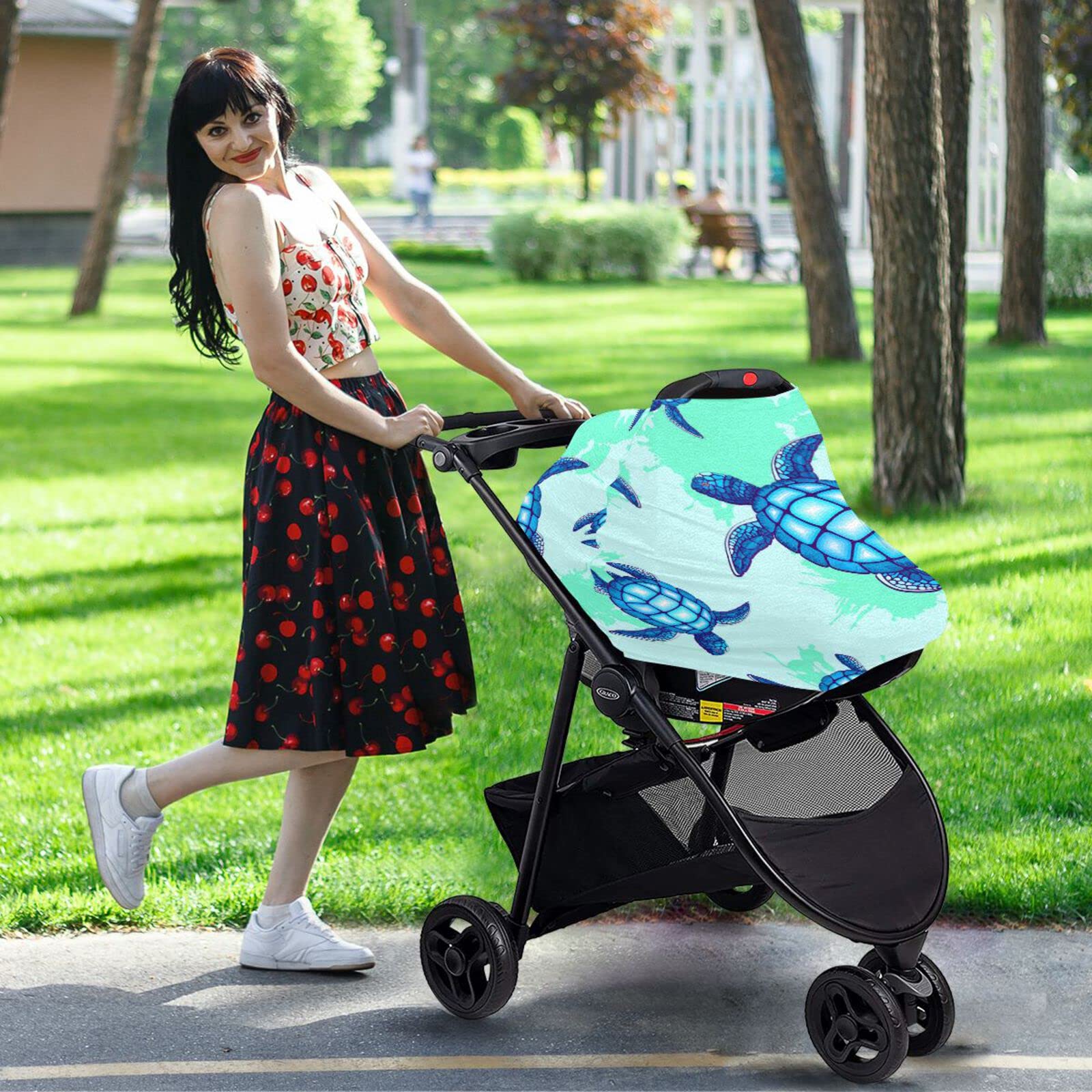 Premium Nursing Cover & Breastfeeding Scarf - Soft Breathable Baby Car Seat Canopy & Stroller Cover in Sea Turtle Blue Ocean Design for Boys & Girls | Ideal for Nursing, Shopping, Travel & Outdoor Activities