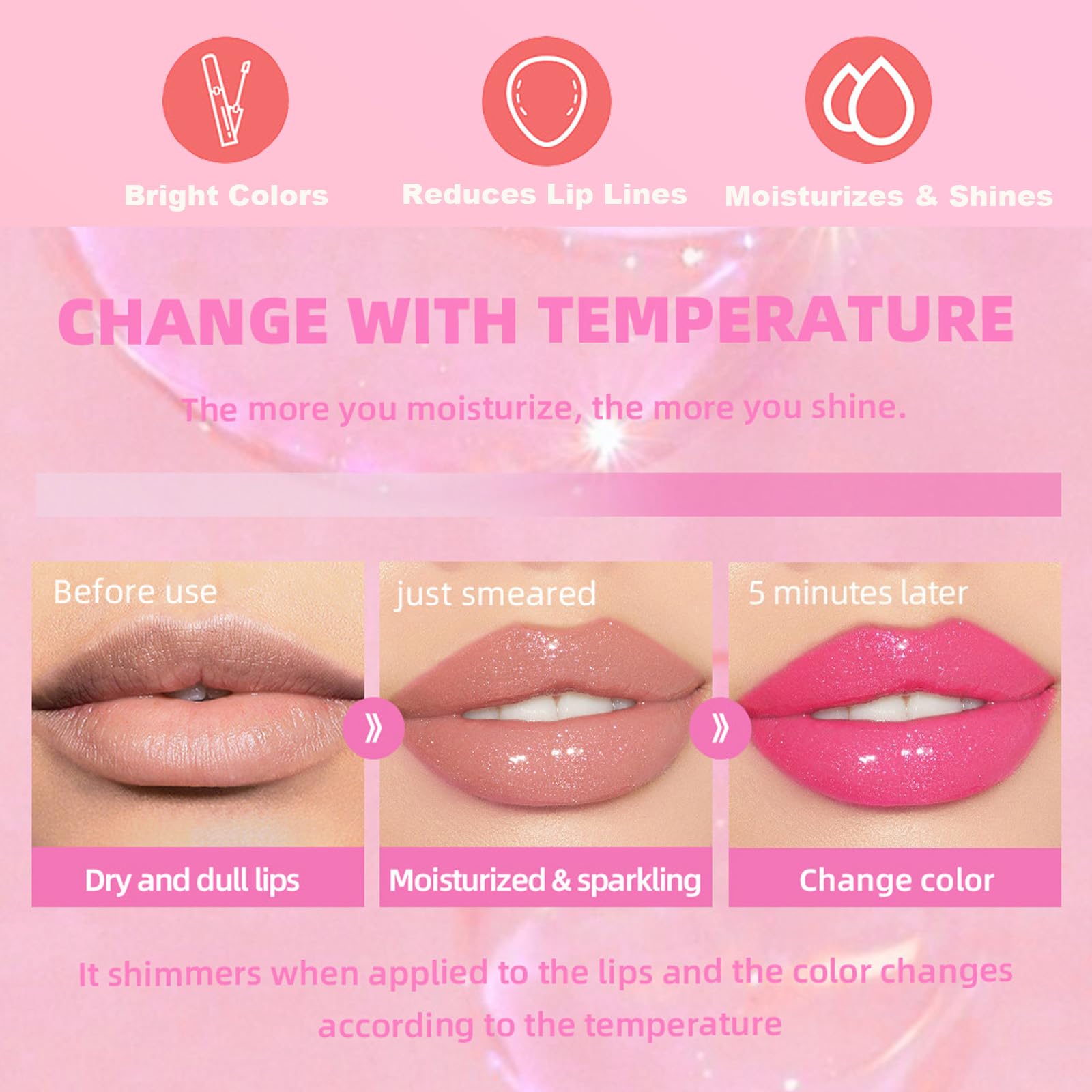 Magic Color Changing Lip Oil - Hydrating & Long Lasting, Warm Change Lip Gloss with Shimmery Finish for Moisturized & Plump Lips | Perfect for Everyday Wear, Date Night & Special Occasions