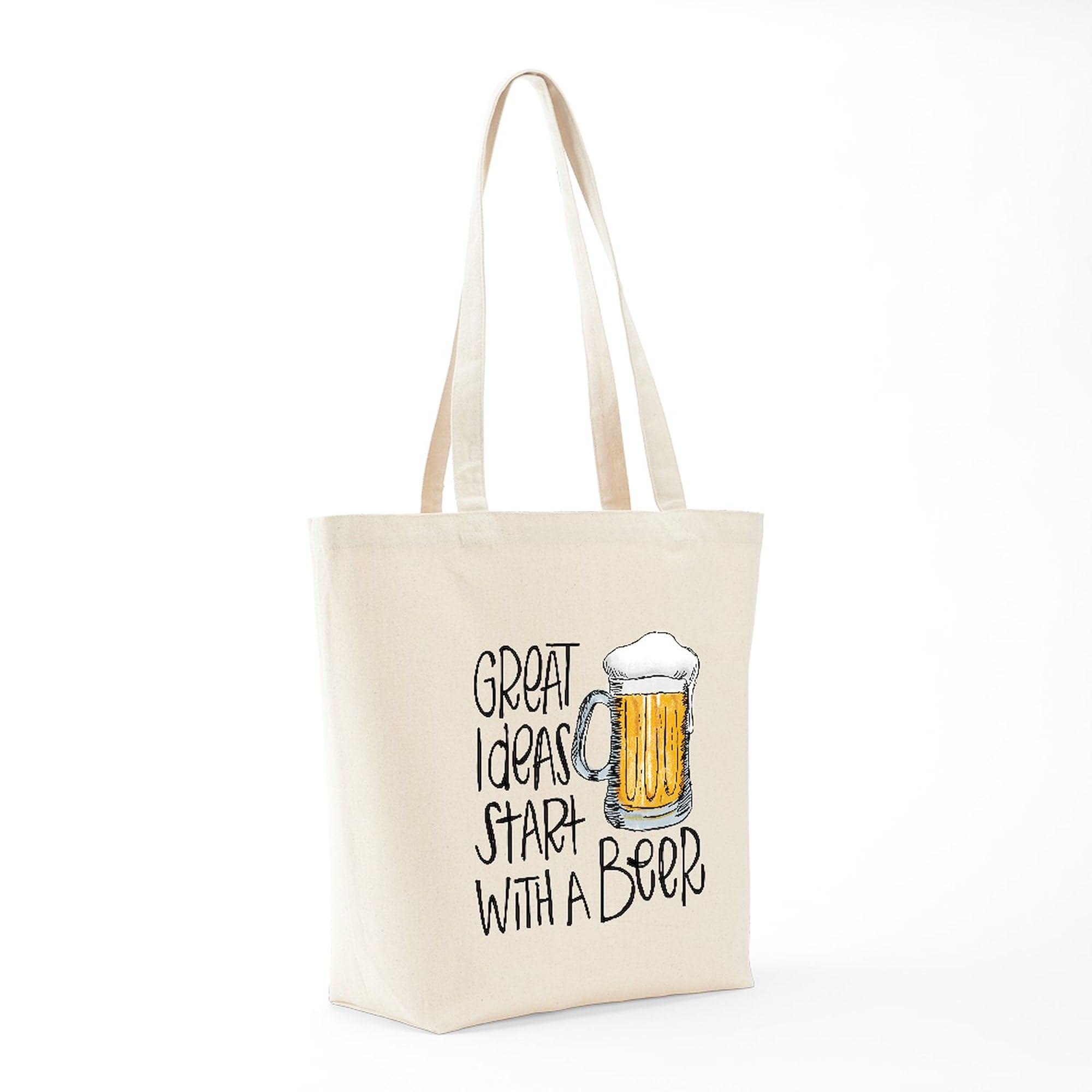 Great Ideas Start With A Beer - Natural Canvas Reusable Shopping Tote Bag | Eco-Friendly Grocery & Beach Bag for Men & Women | Perfect for Shopping, Picnics & Daily Use