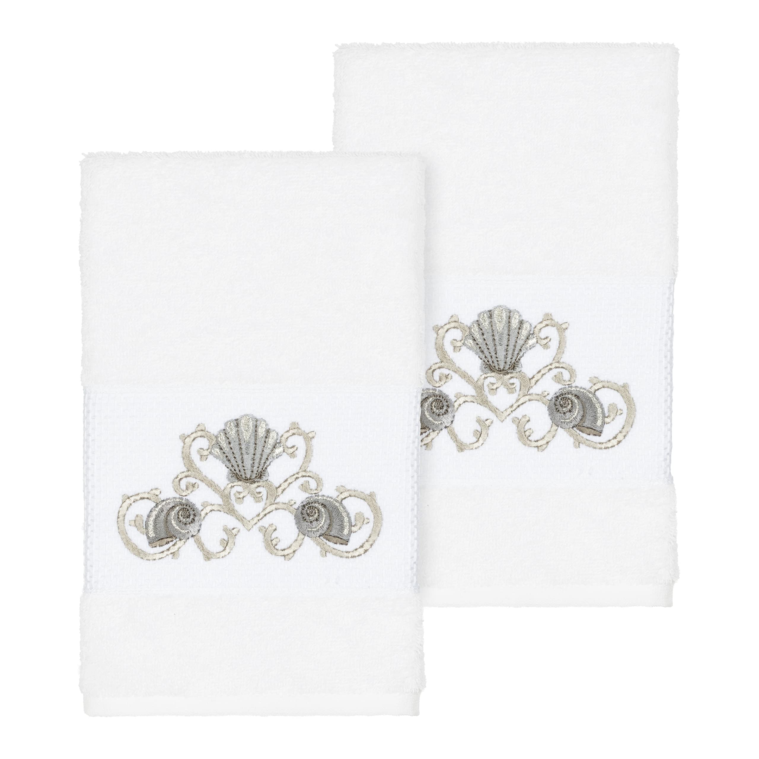 Premium Turkish Cotton Embroidered White 2-Piece Bath Towel Set - Soft & Absorbent for Spa, Bathroom & Luxury Home Decor