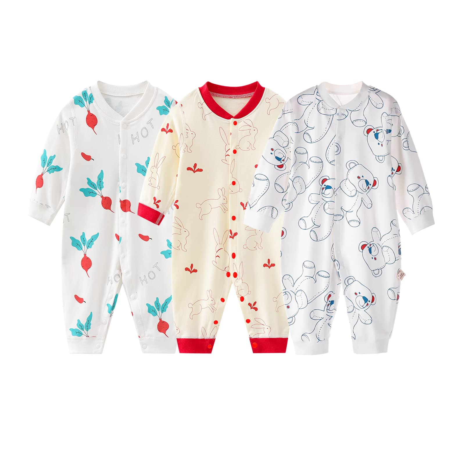 MAMIMAKA Baby Boy & Girl Clothes 3-Pack 100% Cotton Long Sleeve Romper Outfits for 3-24 Months | Soft & Comfortable Infant Wear for Playtime, Daycare & Family Photos