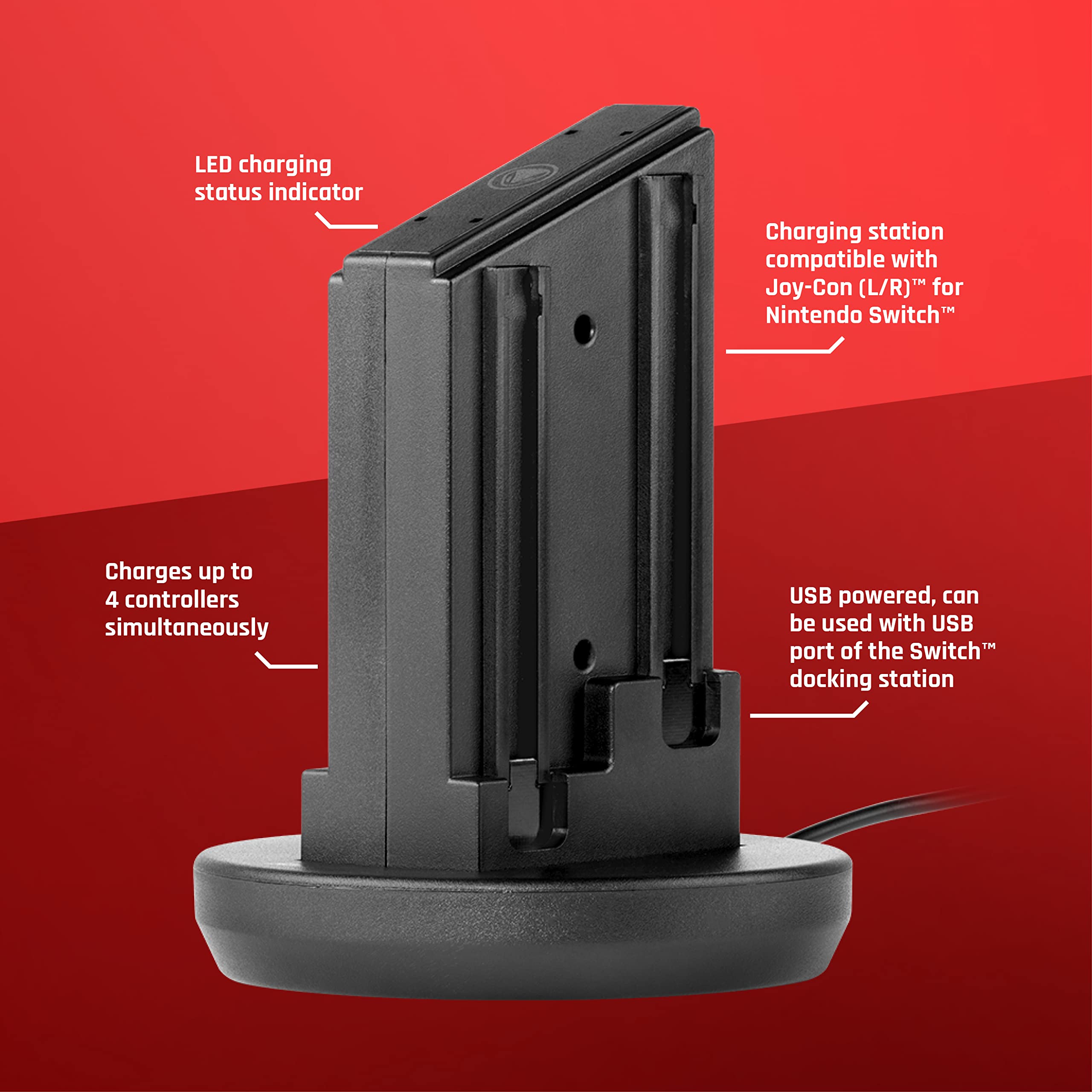 Snakebyte FOUR:CHARGE - 4-in-1 Controller Charging Station for Nintendo Switch - Dock for 4 Joy-Con Controllers, No Power Adapter Needed, LED Charging Indicator, Fast Charging | Perfect for Multiplayer Gaming & Controller Organization