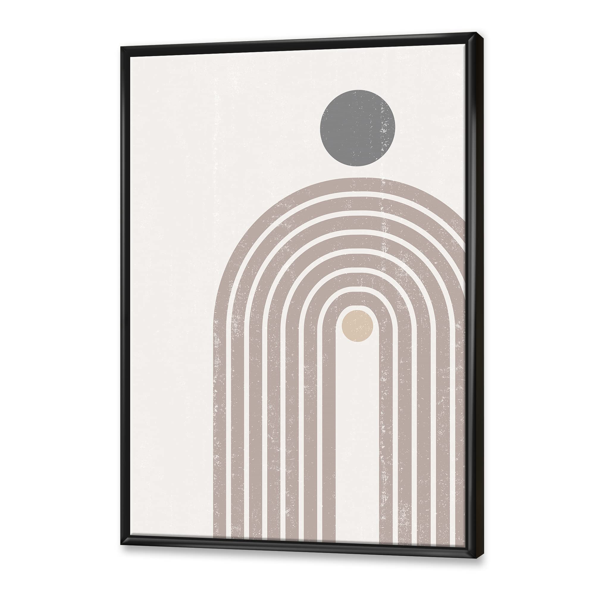 Abstract Rainbow Sun and Moon Wall Art - Earth Tone Framed Canvas Print for Living Room & Bedroom Decor | Modern Home Office Painting