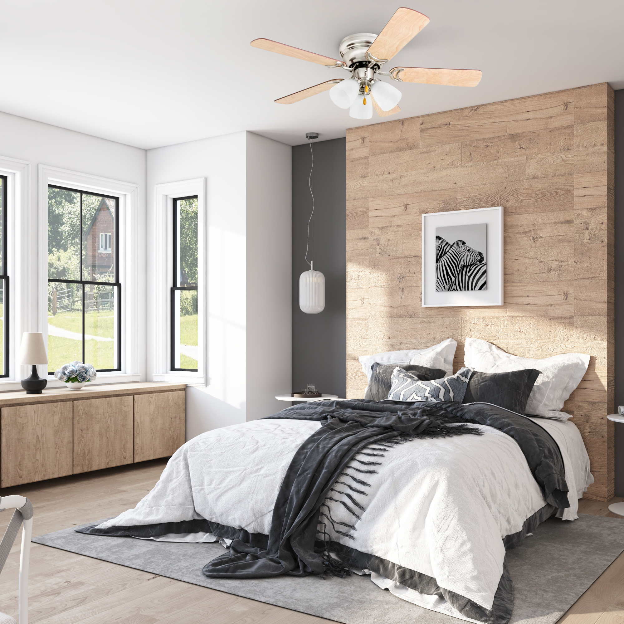 42 Inch Whitley Ceiling Fan with Pull Chain in Satin Nickel Finish - Perfect for Living Room, Bedroom & Outdoor Spaces