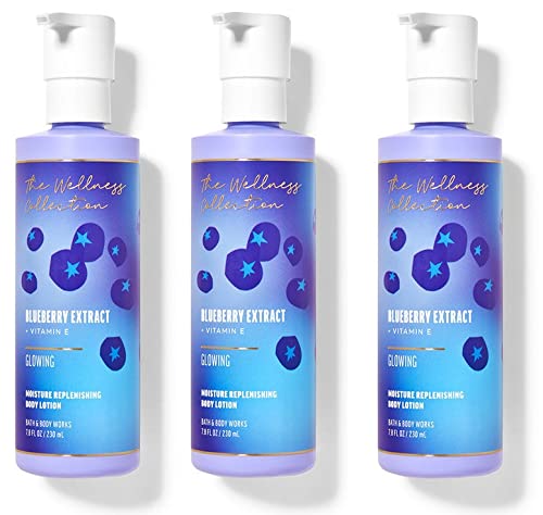 Bath & Body Works THE WELLNESS COLLECTION Blueberry Extract Moisture Replenishing Body Lotion - 3 Full Size Bottles for Hydrated, Smooth Skin - Perfect for Daily Use, Gift Sets & Spa Days