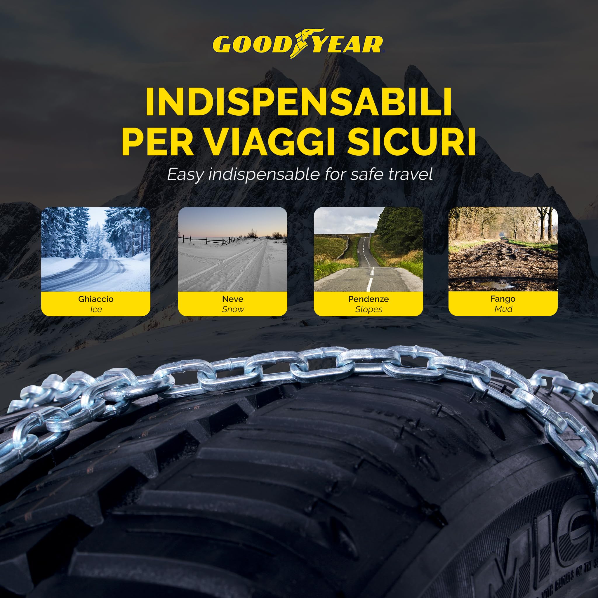 Goodyear 77900 G9 9mm Car Passenger Snow Chains - TUV & ONORM Approved (Size 020) - Winter Traction for Cars, SUVs & Light Trucks in Snowy Conditions