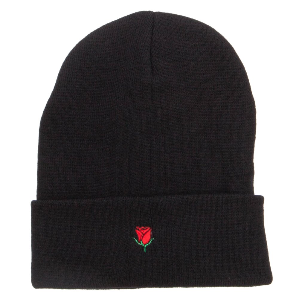 Mini Rose Embroidered Long Beanie for Women - Soft Winter Knit Hat with Floral Design - Perfect for Cold Weather, Outdoor Activities & Fashion Accessories
