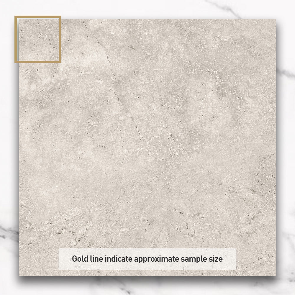 Kronos Light Grey 600x600mm Porcelain Floor Tiles - Matte Travertine Look - Durable Ceramic Tile for Bathroom, Kitchen & Living Room Flooring