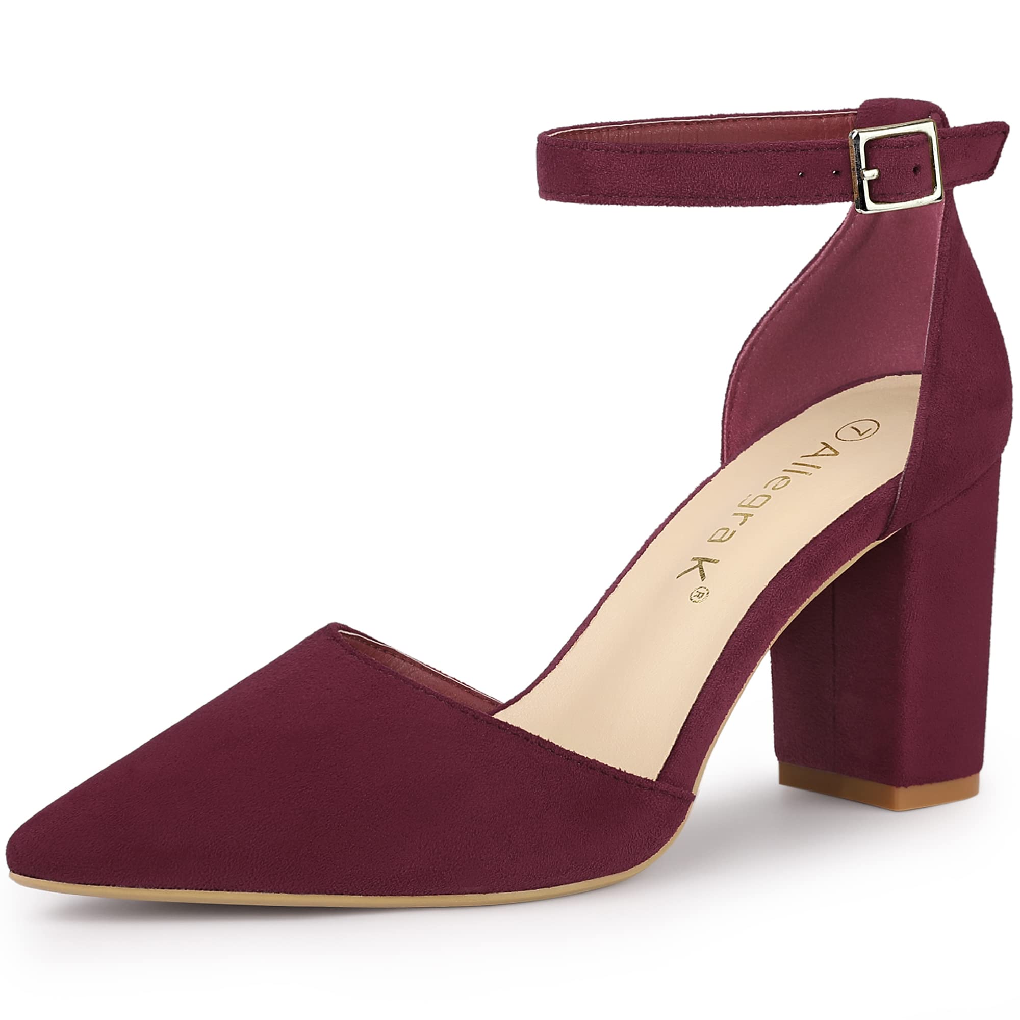 Allegra K Women's Ankle Strap Pointed Toe Block Heel Pumps - Elegant Dress Shoes for Office, Party & Special Occasions
