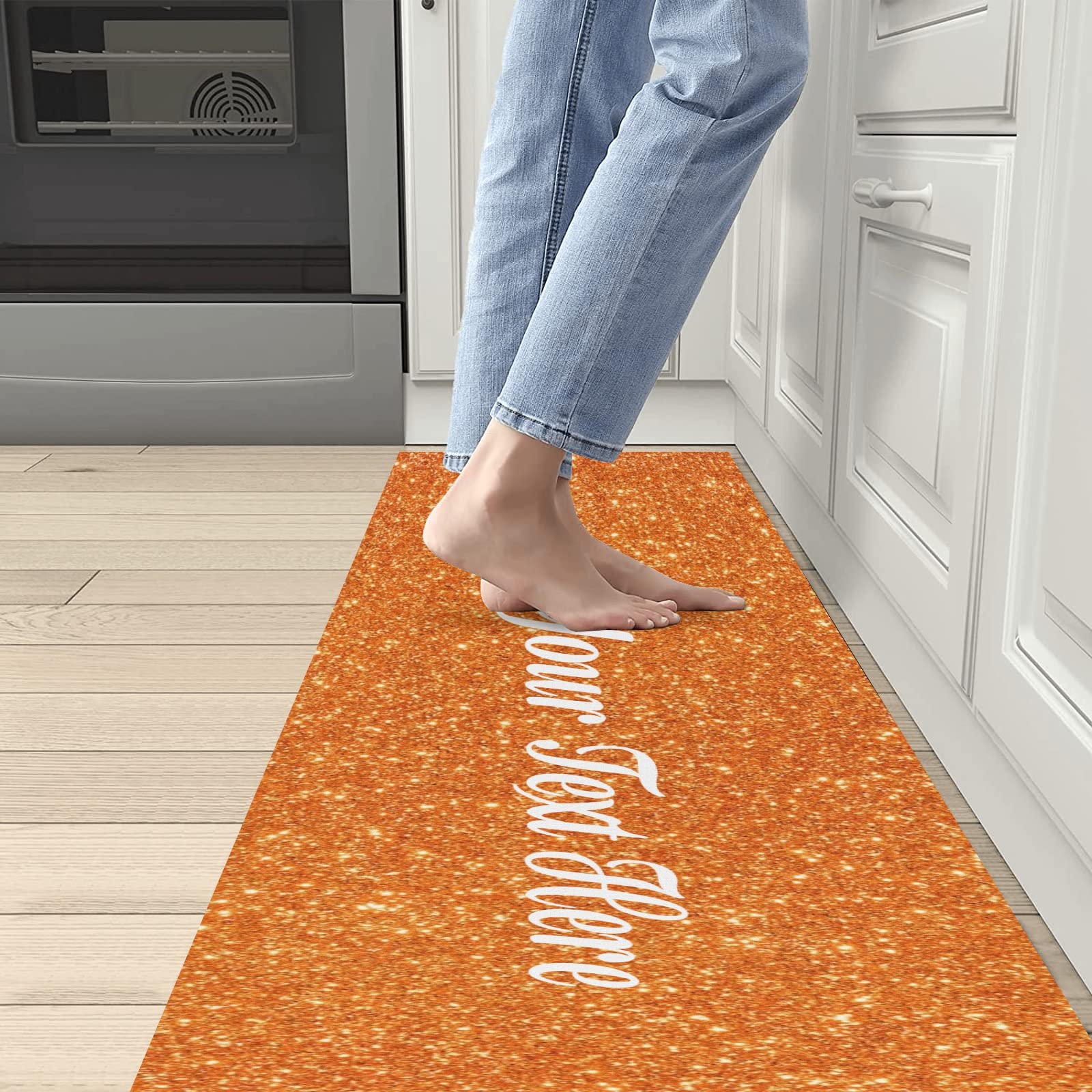 Custom Orange Glitter Anti-Slip Kitchen Mat - Personalized Floor Rug for Home, Office, Laundry & Store, Perfect for Kitchen, Bathroom & Entryway