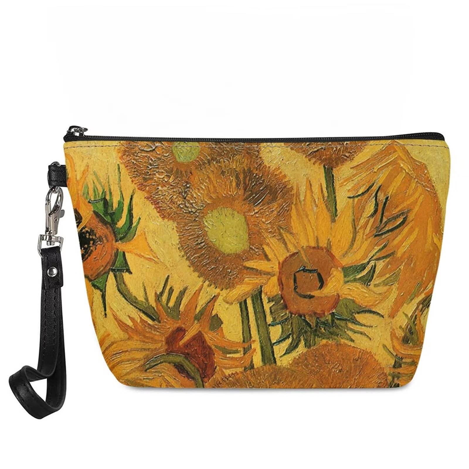 Van Gogh Sunflower Design Makeup Bag - Large Capacity Zippered Cosmetic Organizer Pouch for Travel & Toiletry Storage (Yellow) | Perfect for Makeup Artists, Travelers & Daily Beauty Essentials