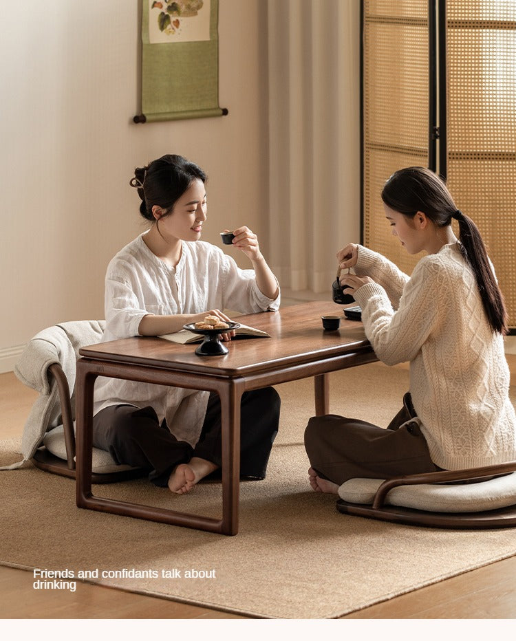 Premium Oak & Black Walnut Solid Wood Tatami Tea Table - Japanese Style Low Coffee Table for Living Room, Zen Meditation, and Tea Ceremony