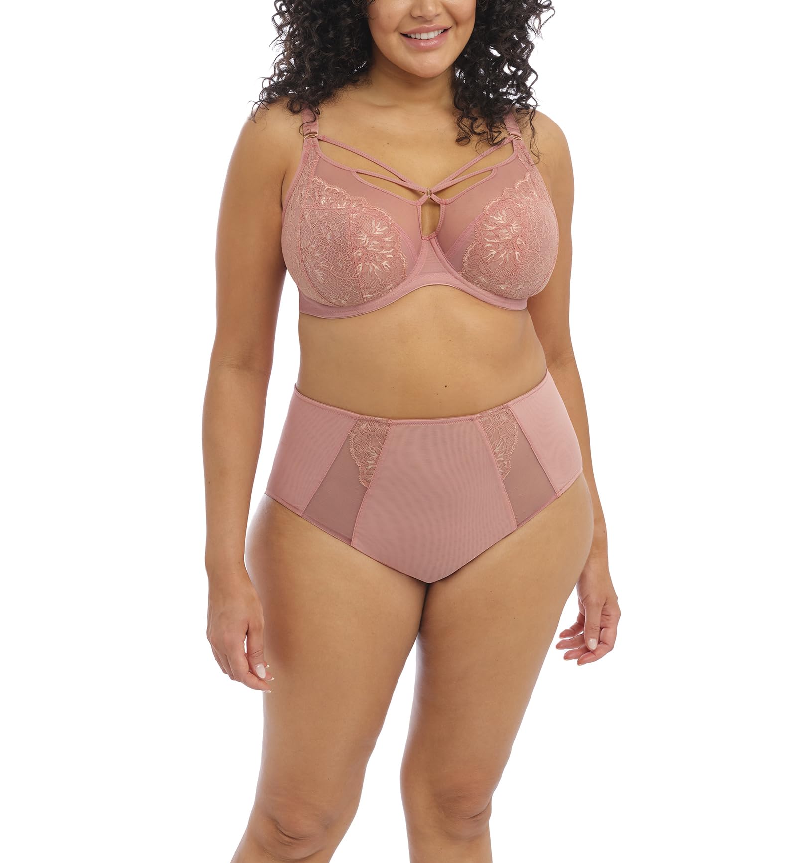 Elomi Women's Brianna Underwire Strappy Plunge Bra - Supportive Full Coverage Lingerie in Ash Rose | Perfect for Evening Wear & Special Occasions