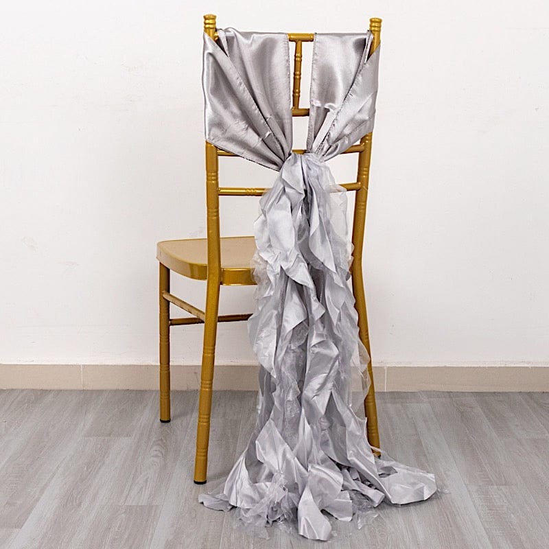 5 Pack Curly Willow Chiffon Satin Chair Sashes - Elegant Wedding Decor, Bridal Shower & Party Chair Ribbons for Banquet, Reception, and Special Events