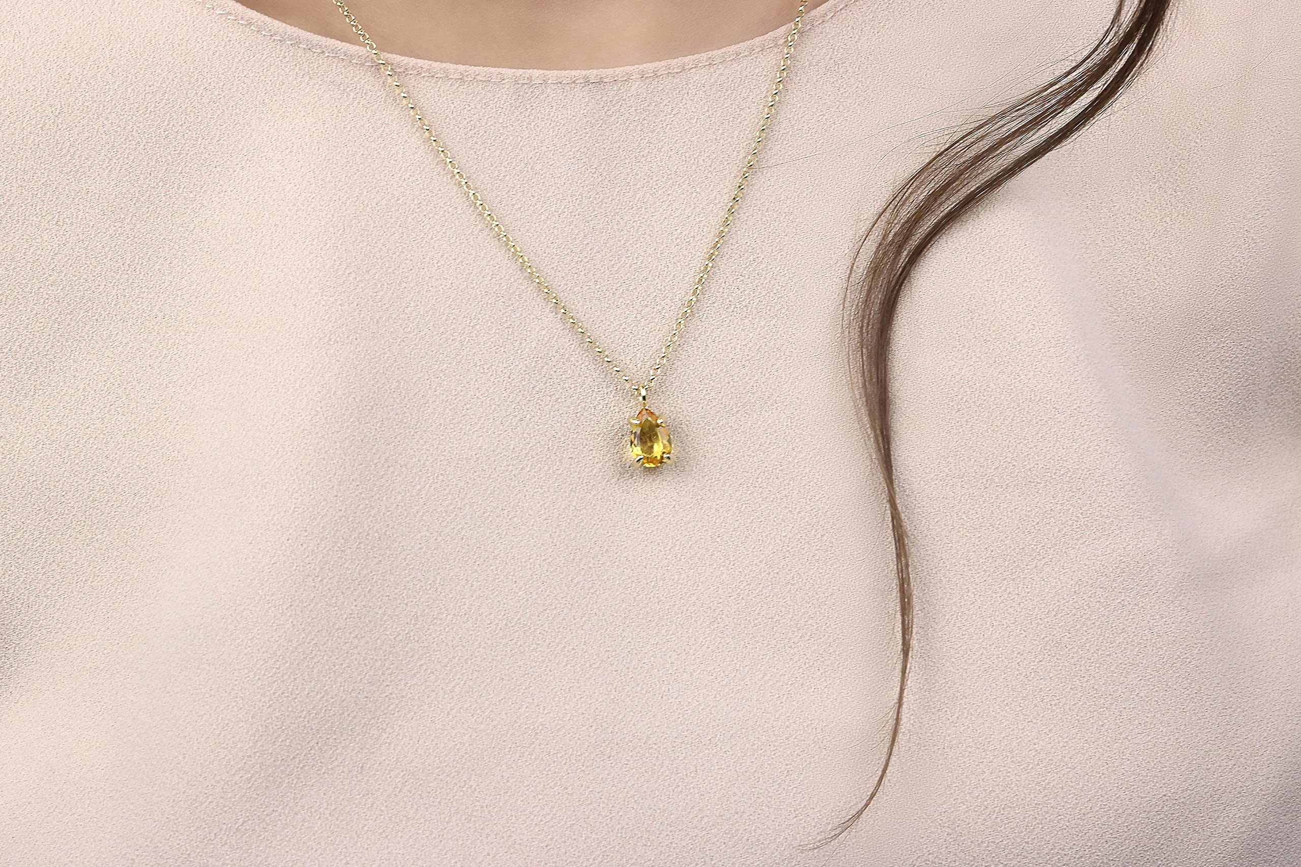 Handmade Pear Citrine Pendant Necklace for Women - Elegant Anemone Jewelry with Chic Crystal Birthstone - Perfect for Birthday, Wedding & Everyday Fashion - Comes with Gift Box | Ideal for Gifts, Special Occasions & Daily Wear