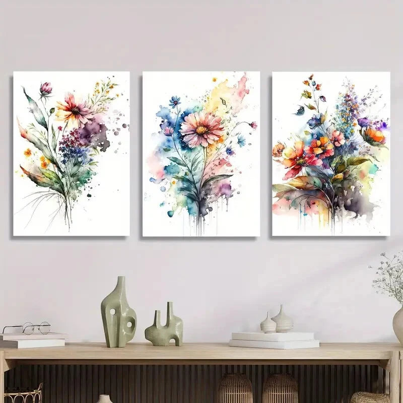 3-Piece Abstract Impressionist Flower Metal Wall Art - Ready to Hang Canvas Prints for Living Room, Bedroom & Office Decor