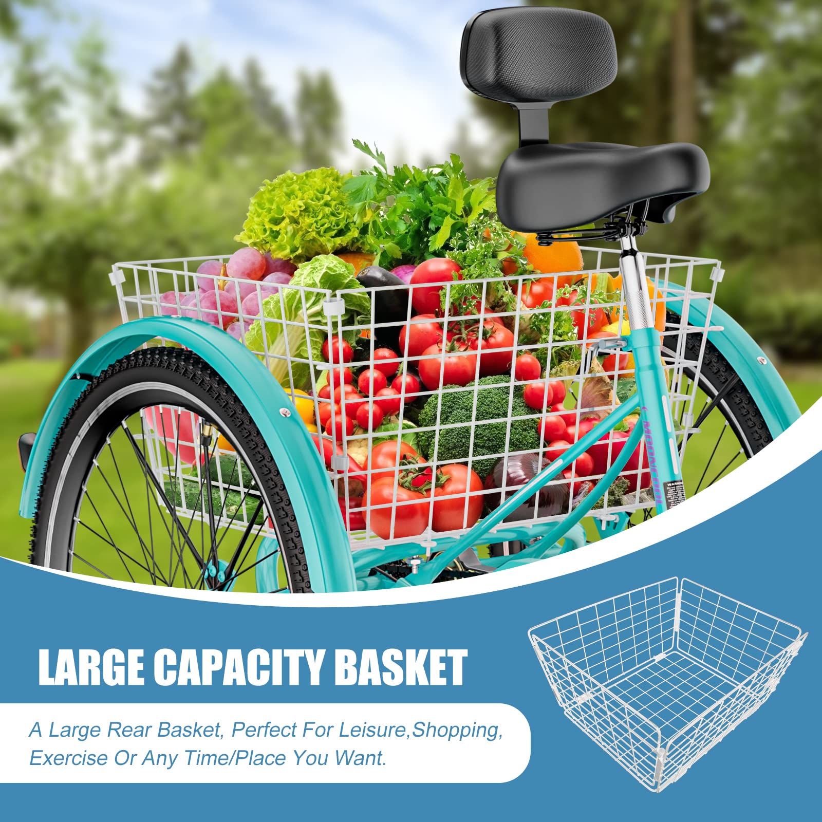 **DoCred Adult Tricycles - 7-Speed 3-Wheel Bikes for Adults (20/24/26 Inch) with Shopping Basket - Comfortable & Stable Cruise Trike for Seniors, Women & Men - Perfect for Grocery Shopping, Exercise & Outdoor Leisure**
