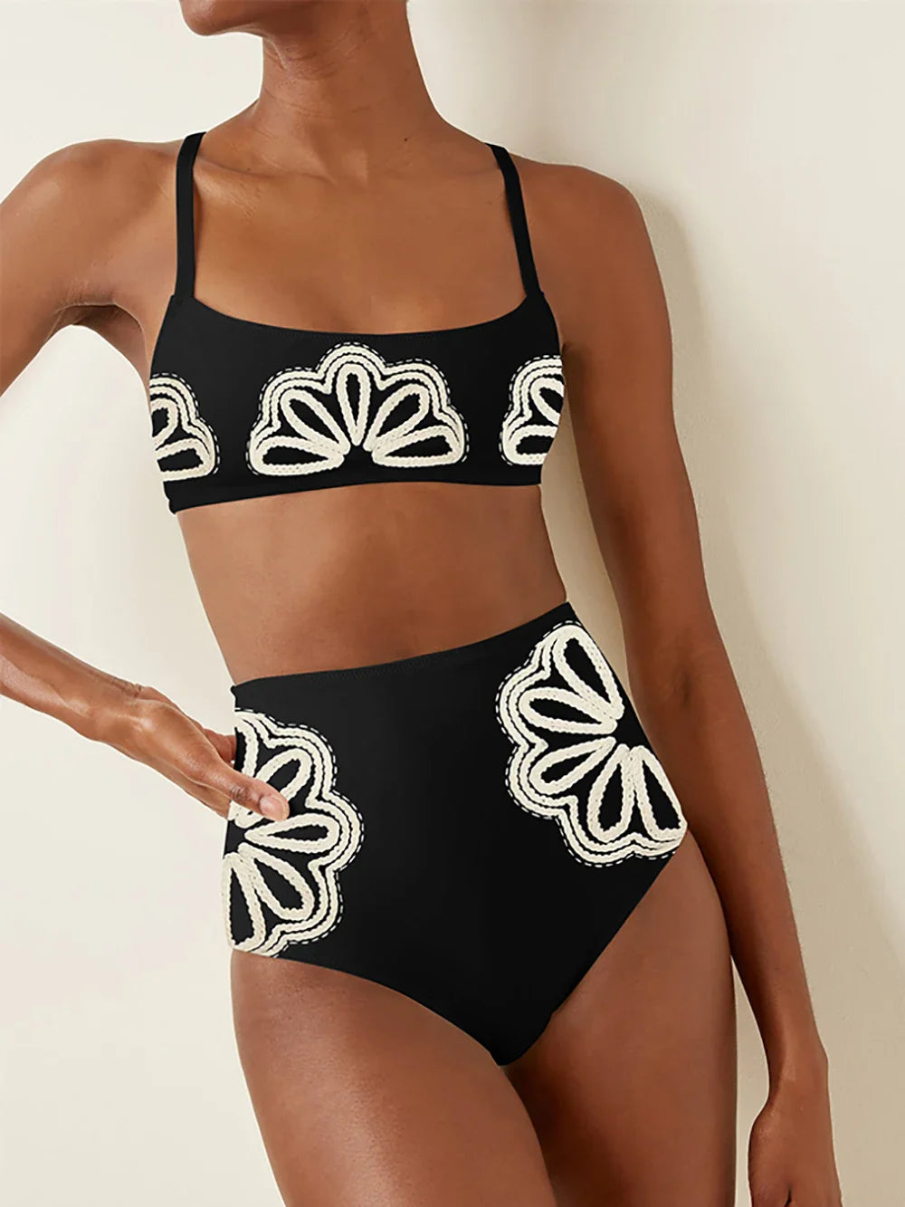 Women's Black Printed High Waist Bikini Set with Skirt - Sexy Two Piece Swimsuit for Beach, Pool & Summer Vacations