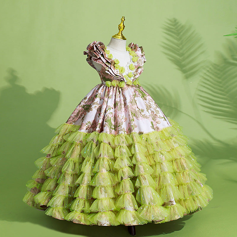 Flower Girl Dress for Kids - Contrasting Color Princess Cake Dress for Garden Parties, Weddings & Special Occasions