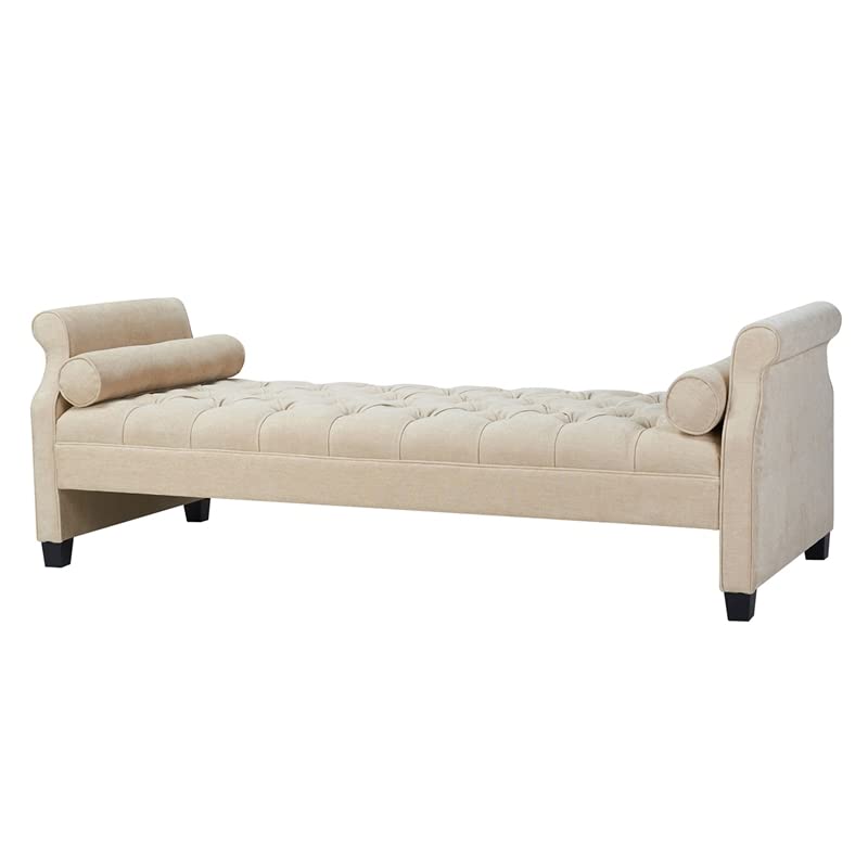 Jennifer Taylor Home Eliza Collection Traditional Hand-Tufted Sofa Bed with Hand-Rubbed Wooden Legs - Beige (82.5