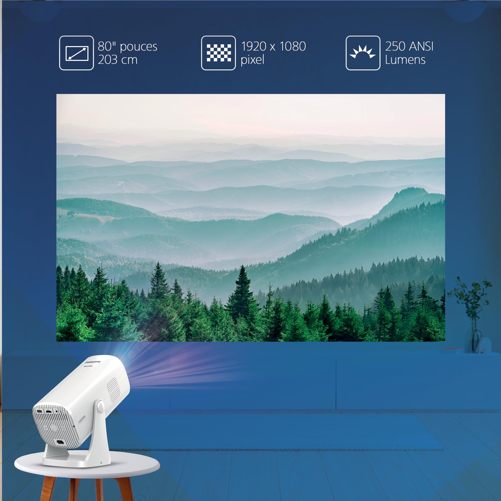 Philips Neopix 230Smart Full HD 1080p Home Theater Projector with Image Correction, LuminOS, Built-in Apps & Audio System - Perfect for Movie Nights, Gaming & Bedroom Entertainment