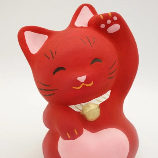 Authentic Japanese Maneki Neko Lucky Cat Figurine - Nagahama Doll Red Beckoning Cat for Good Fortune | Perfect for Home Decor, Office Feng Shui & Gift Giving