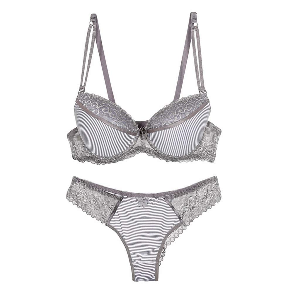 Swbreety Women's Lace Bra and Panty Set - Striped Lingerie with Bowknot & Underwire - Comfortable Sexy Underwear for Date Night, Wedding, Special Occasions