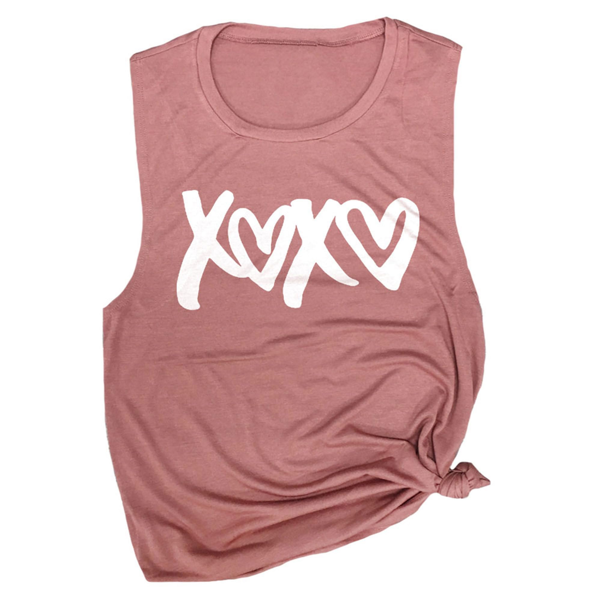 XOXO Hugs and Kisses Women's Valentine Workout Muscle Tee - Sleeveless Active Wear Tank Top for Yoga, Gym & Fitness | Perfect Valentine's Day Gift for Her