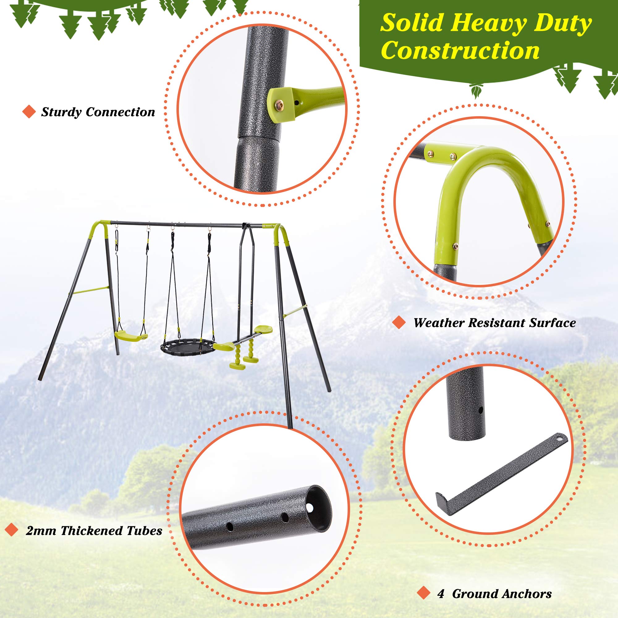 **Heavy Duty Metal Swing Set for Kids - Adjustable Height, 3-in-1 Multifunctional Design with A-Frame - Perfect for Backyard, Outdoor Play & Garden Fun**