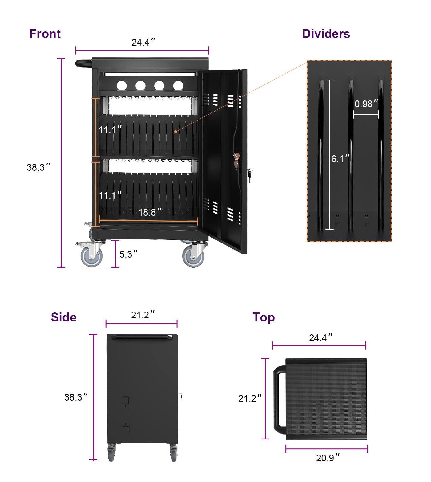 32-Bay Mobile Laptop Cart & Chromebook Charging Station - Heavy-Duty Locking Cabinet for 17