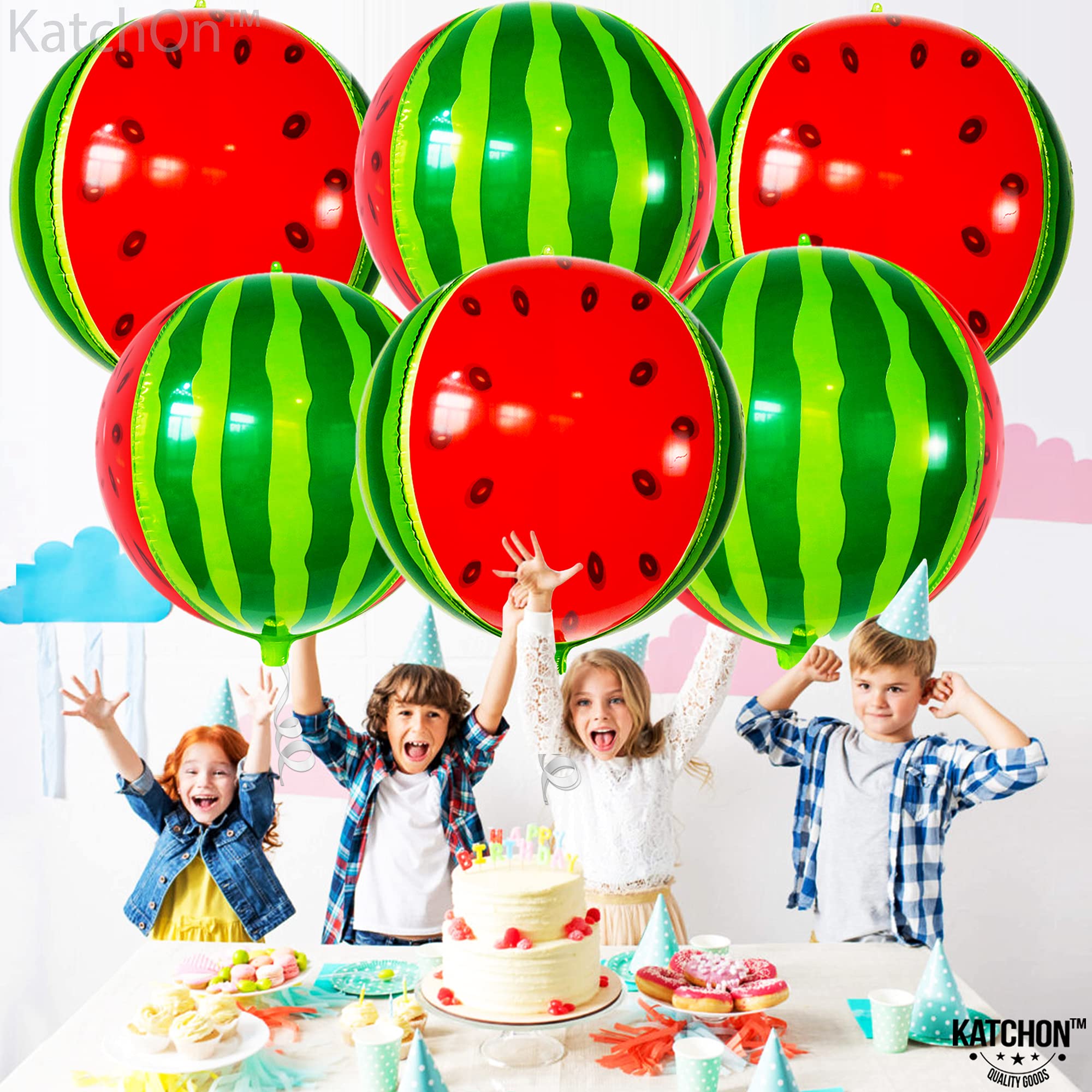 KatchOn Giant Watermelon Balloons - 22 Inch Pack of 6 | Summer Party Decorations for Watermelon Themed Birthday, Baby Shower & Pool Party | Fruit Balloons for Indoor/Outdoor Decor