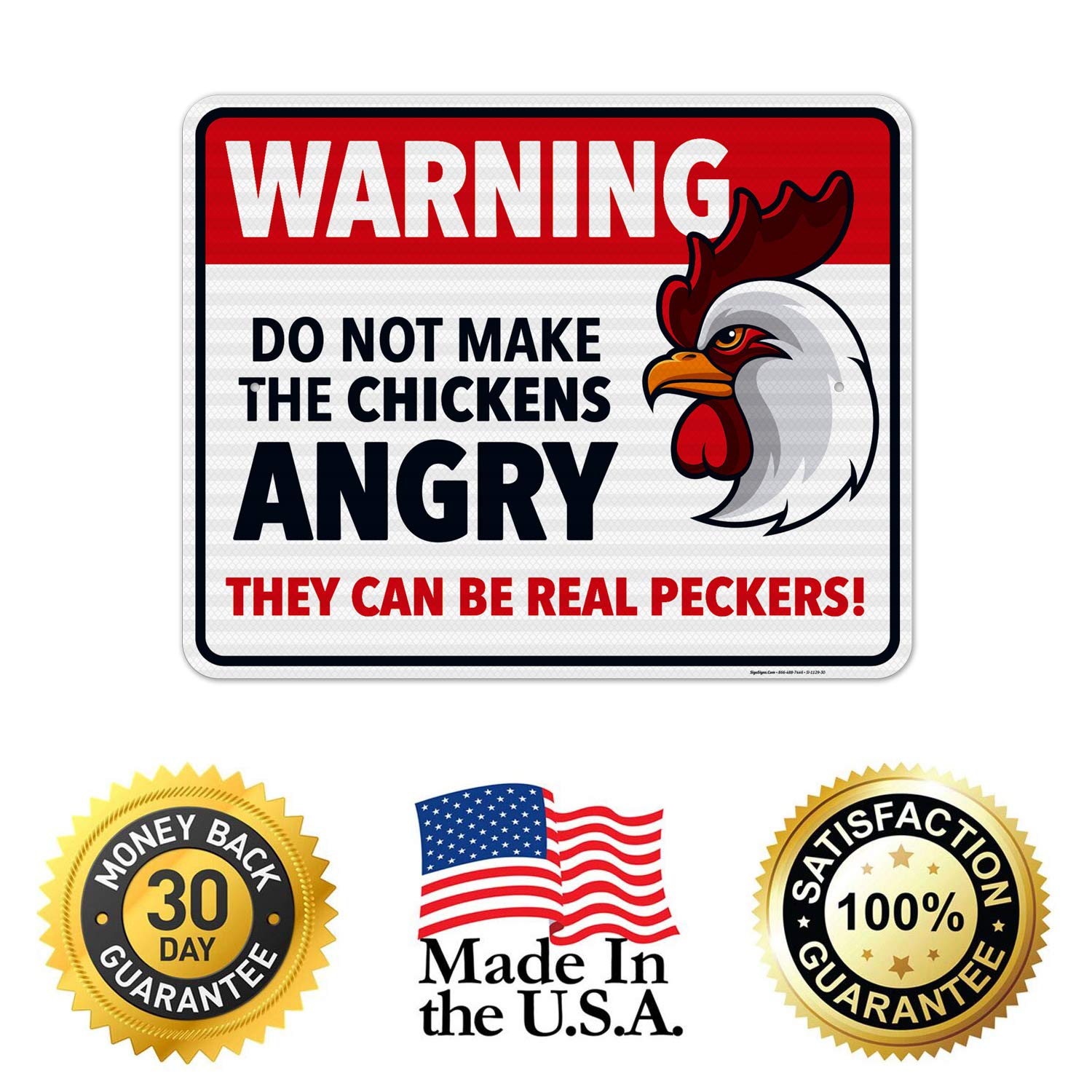 Funny Chicken Coop Warning Sign - 'Do Not Make The Chickens Angry' - 24x30 Inch Reflective Aluminum Farm Decor - 3M EGP Coated .080