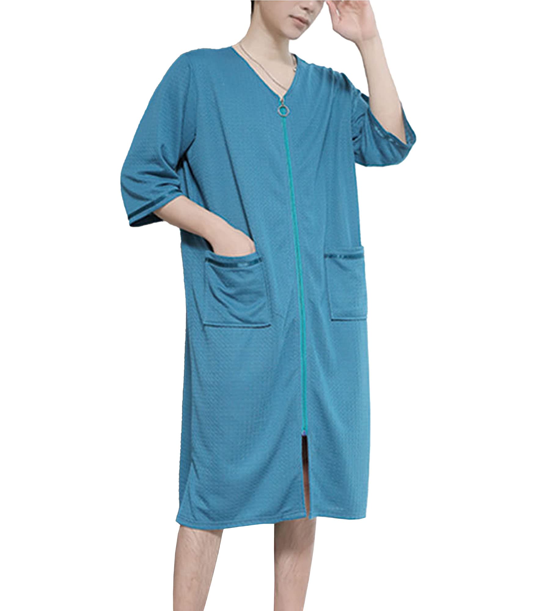 Men's & Women's Waffle Zipper Robe - Soft Casual Loose Vintage Bathrobe for Home, Spa & Lounge - Unisex Comfortable Nightgown & Dress Gown