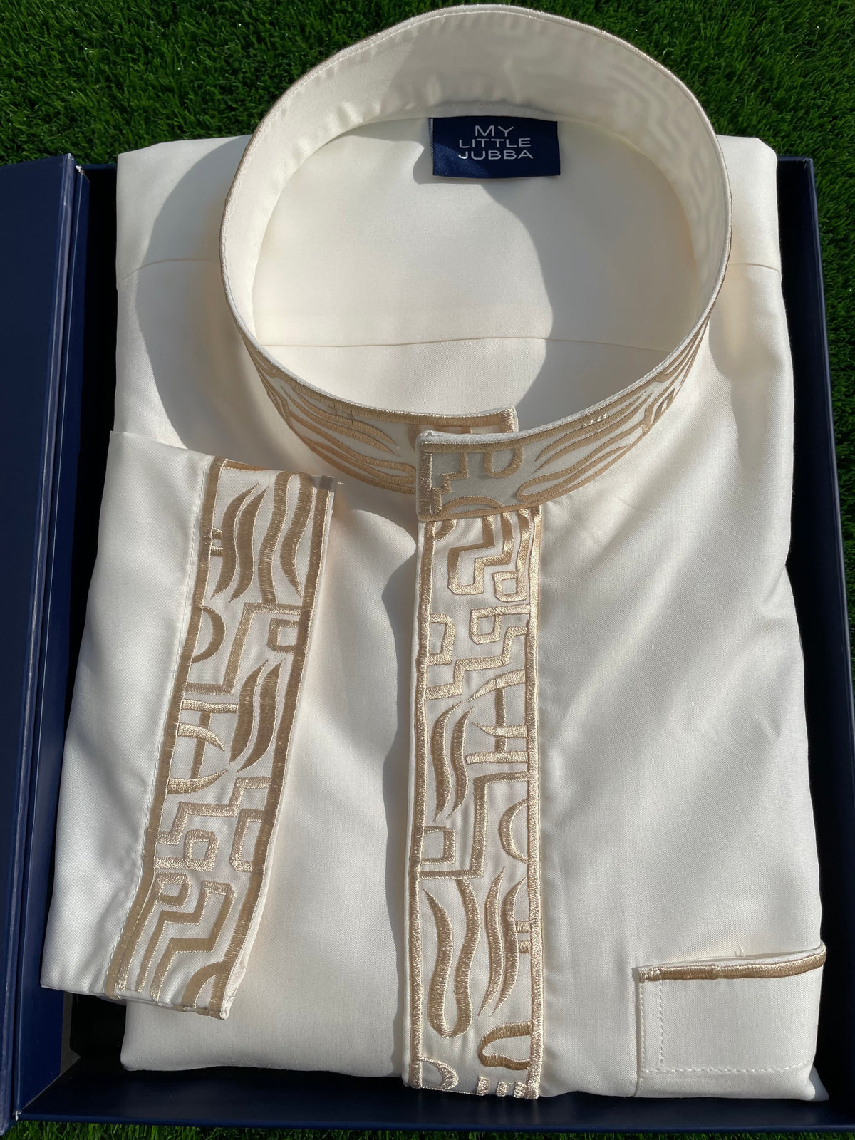 Premium Men's Cream Saudi Thobe with Gold Embroidery - Traditional Islamic Robe for Eid, Wedding & Special Occasions