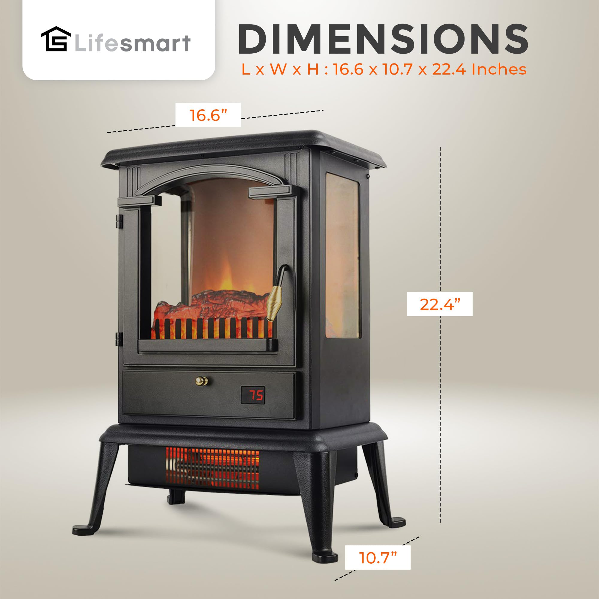 LifeSmart LifePro 1500W Electric Stove Space Heater with Remote - 3-Element Infrared Quartz Heater for Home, Office & Bedroom - Fast Heating & Energy Efficient