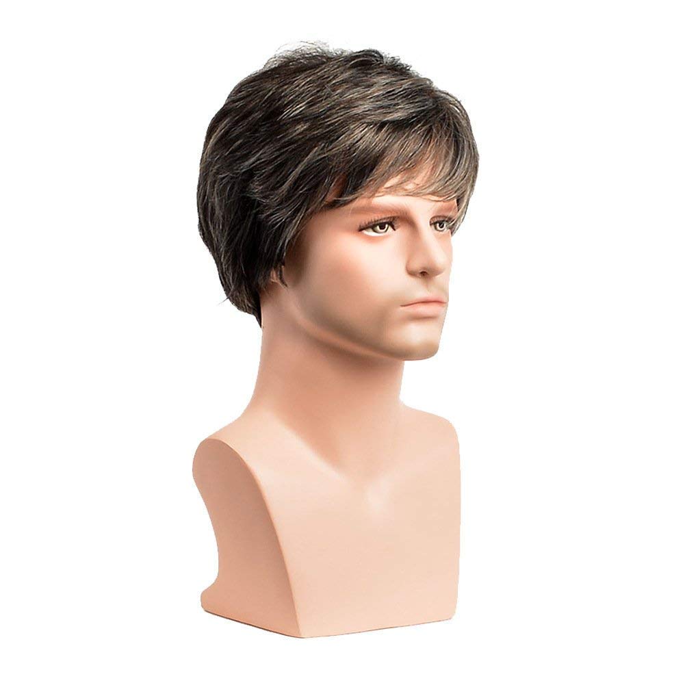 Umeet Heat Resistant Short Straight Grey Synthetic Wig for Men - Natural Looking Black & White Hairpiece - Perfect for Cosplay, Costume Parties & Daily Wear