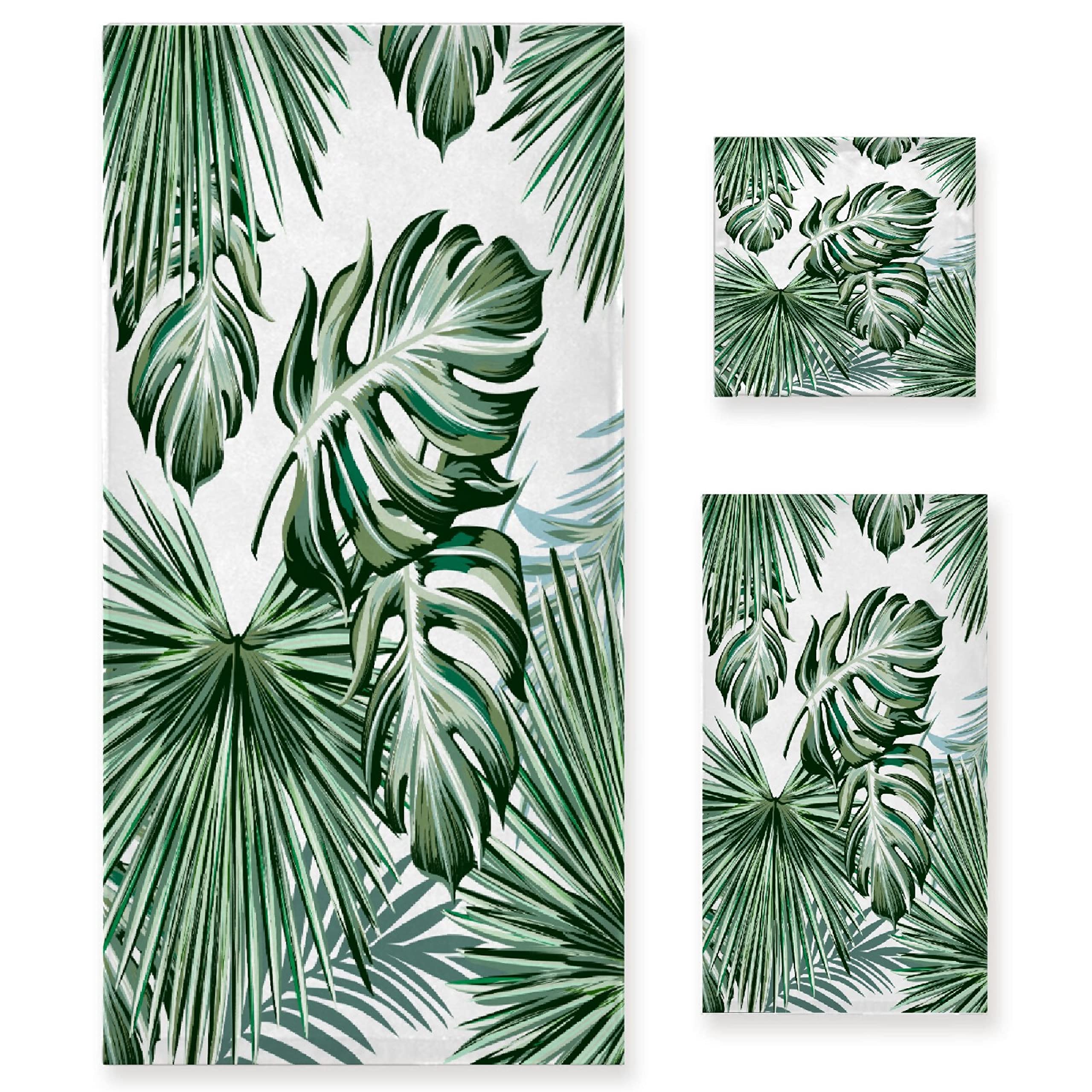 Premium 3-Piece Tropical Palm Bath Towel Set - 1 Bath Towel, 1 Hand Towel, 1 Washcloth | Soft, Absorbent & Quick-Drying 100% Cotton Towels for Bathroom, Spa & Beach | Home, Hotel & Vacation Essentials