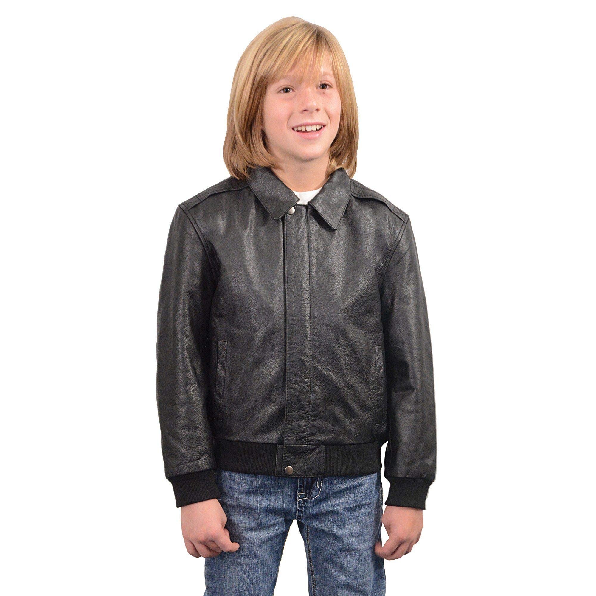 Milwaukee LKK1930 Youth Black Leather Bomber Jacket - Stylish & Durable Jacket for Teens, Perfect for School, Motorcycle Riding & Outdoor Adventures