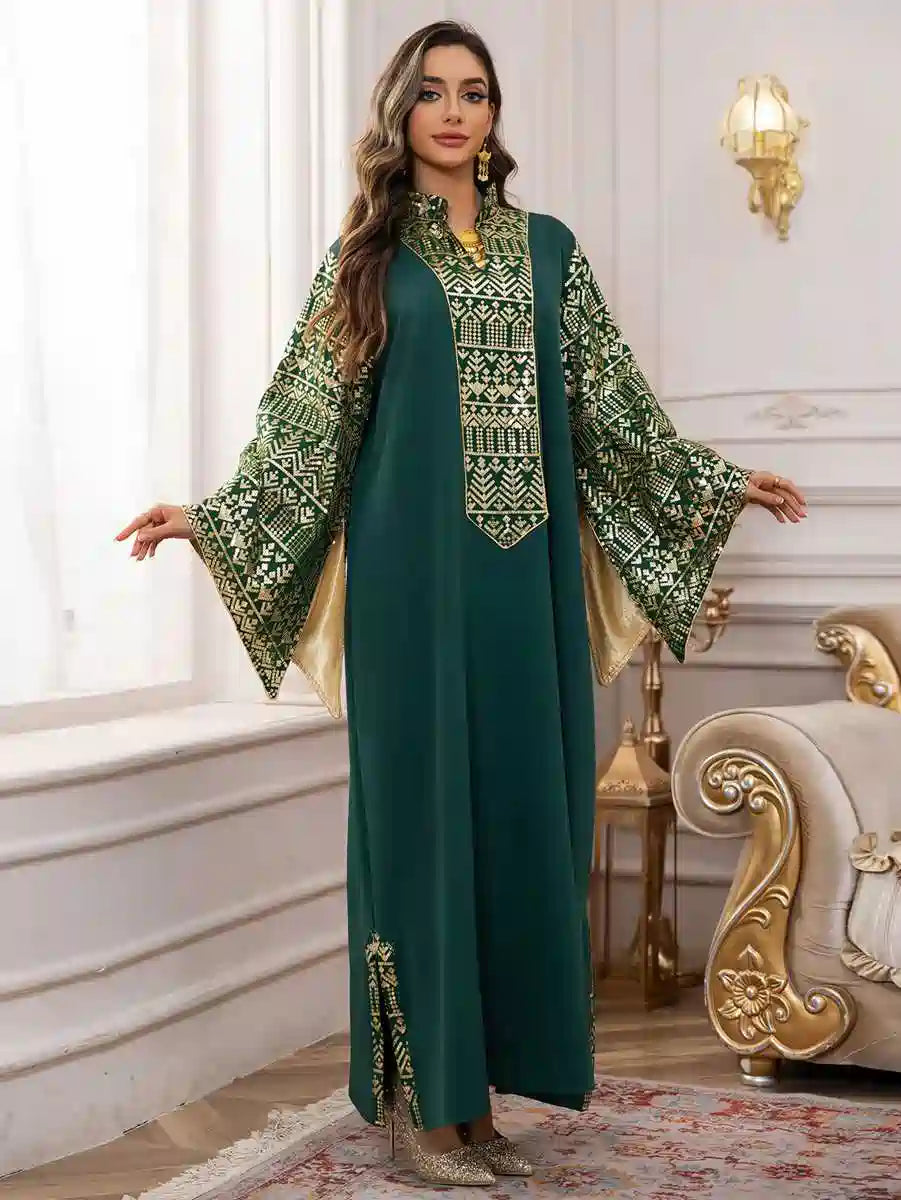 Elegant Eid Embroidery Sequins Caftan Dress for Women - Flowy Long Kaftan Gown with Beaded Details #25474 | Perfect for Eid Celebrations, Weddings & Special Occasions