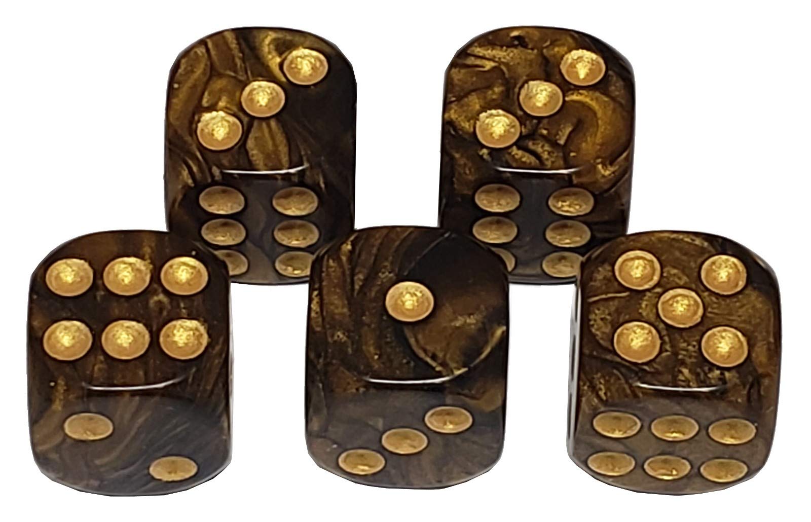 Premium Black PU Leather Dice Cup Set with Storage - 5 Pearlized 16mm Dual-Color Rounded Dice (Gold/Black) - Perfect for D&D, Board Games & Casino Night - Gift Boxed with Gold Pips & Felt Lining